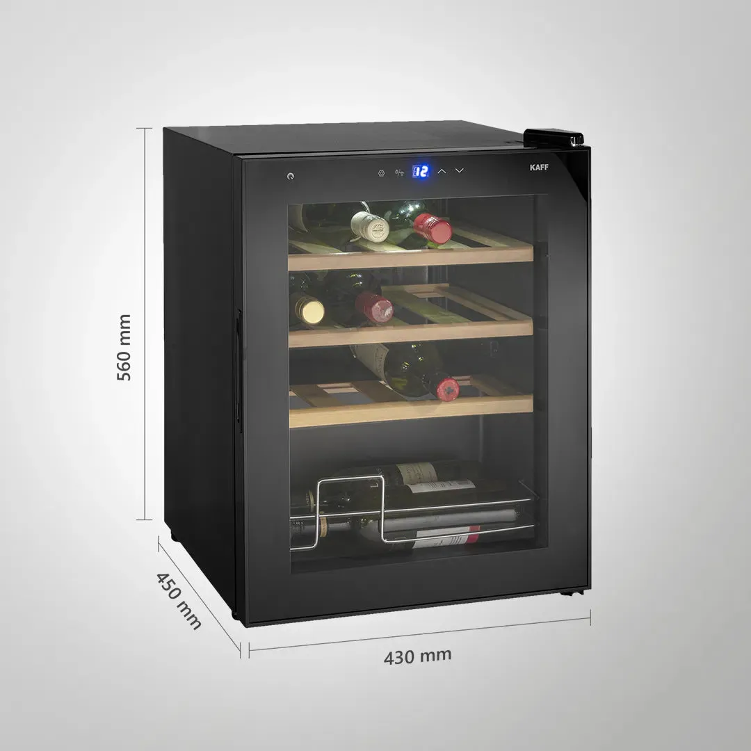 Kaff WC 48 TH BW 16-Bottle Free Standing Wine Chiller with Thermoelectric Cooling & Touch LED Display  Black Glass Door