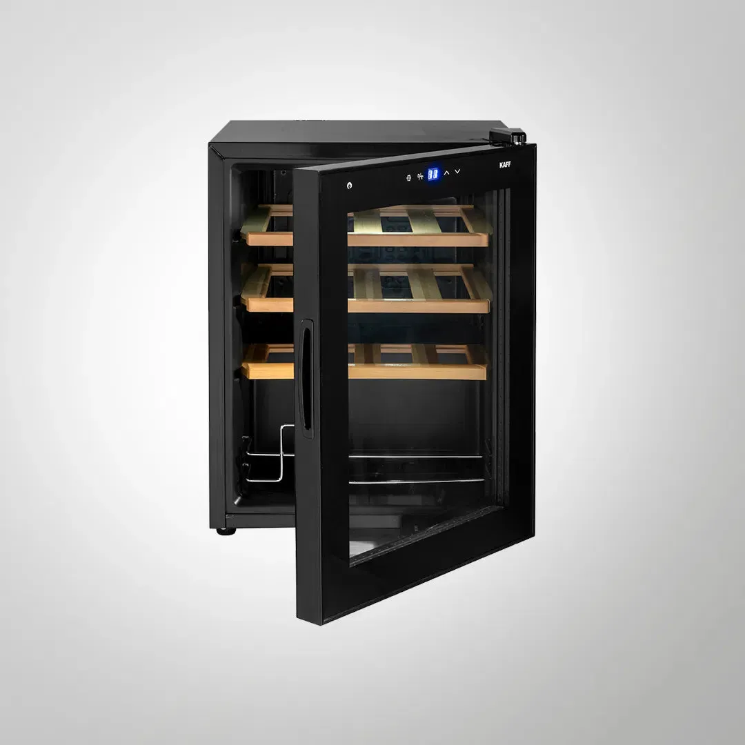 Kaff WC 48 TH BW 16-Bottle Free Standing Wine Chiller with Thermoelectric Cooling & Touch LED Display  Black Glass Door