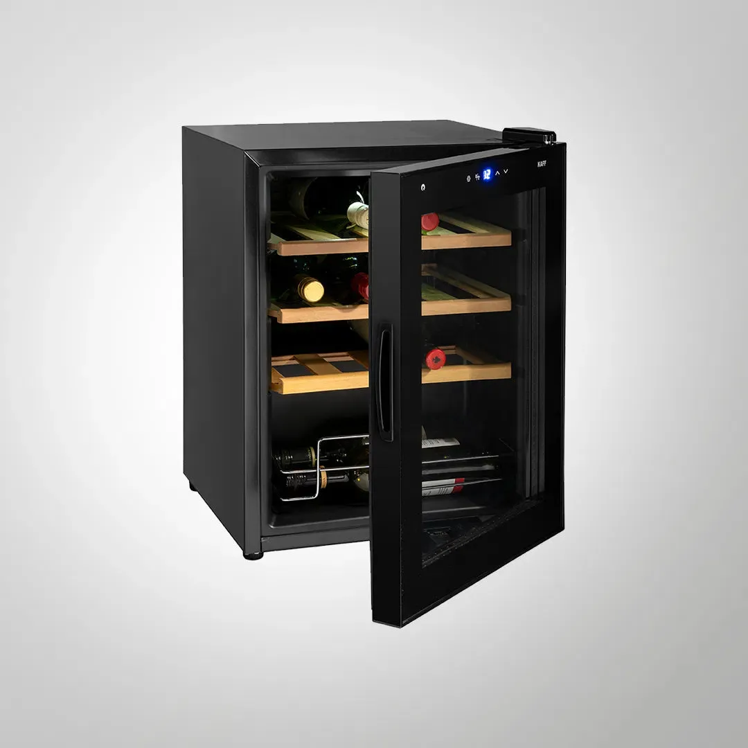 Kaff WC 48 TH BW 16-Bottle Free Standing Wine Chiller with Thermoelectric Cooling & Touch LED Display  Black Glass Door