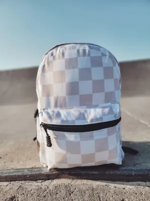 Kids Back To School Backpacks - Tan & White Check