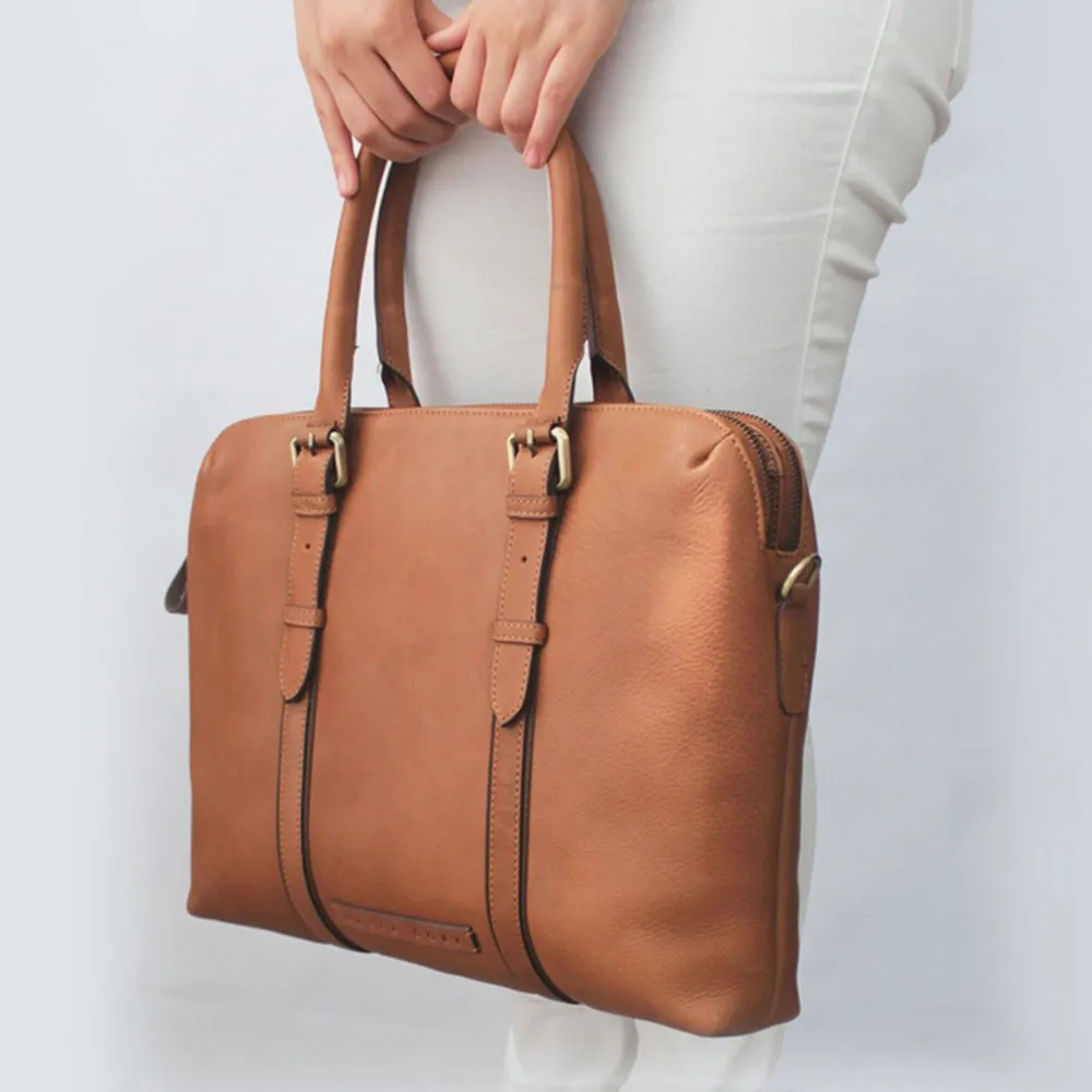 Nappa Dori Tan Dual Zip Laptop Bag