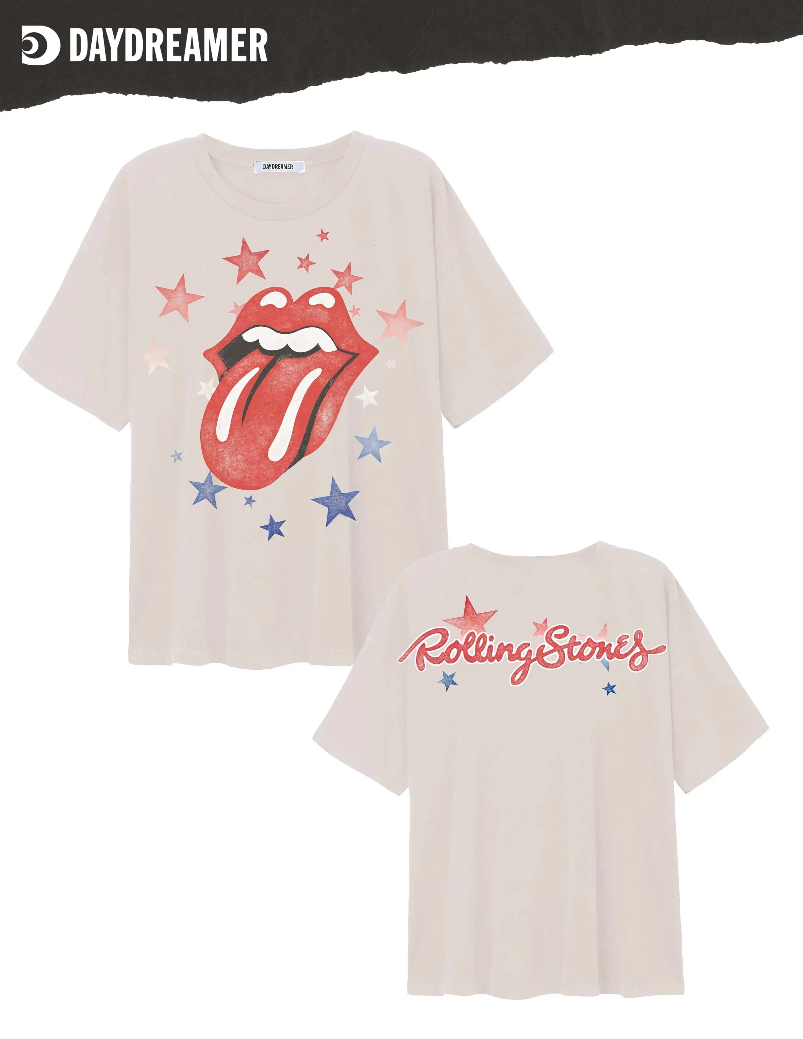 Rolling Stones Stars Merch Tee | Dirty White