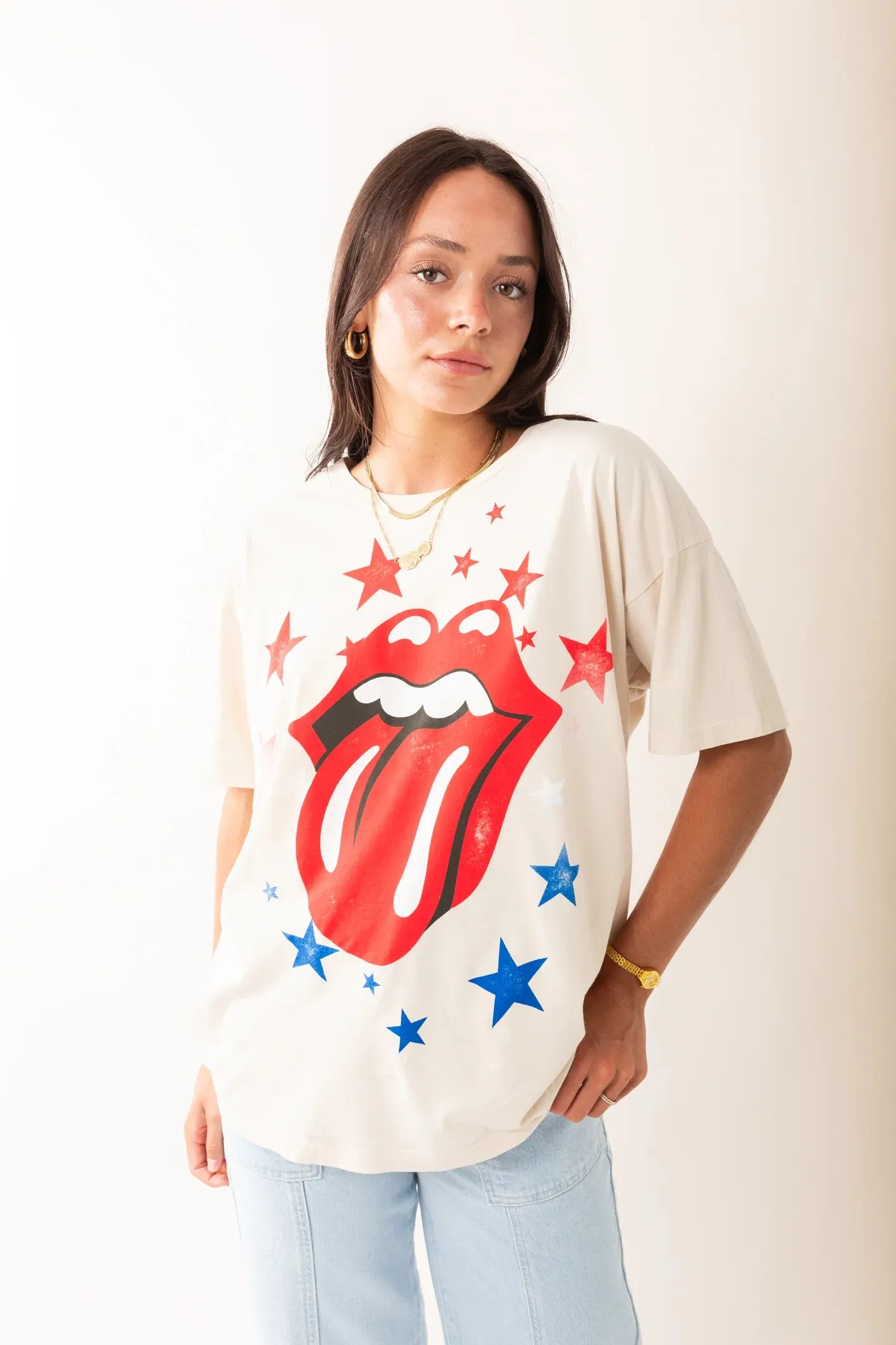 Rolling Stones Stars Merch Tee | Dirty White