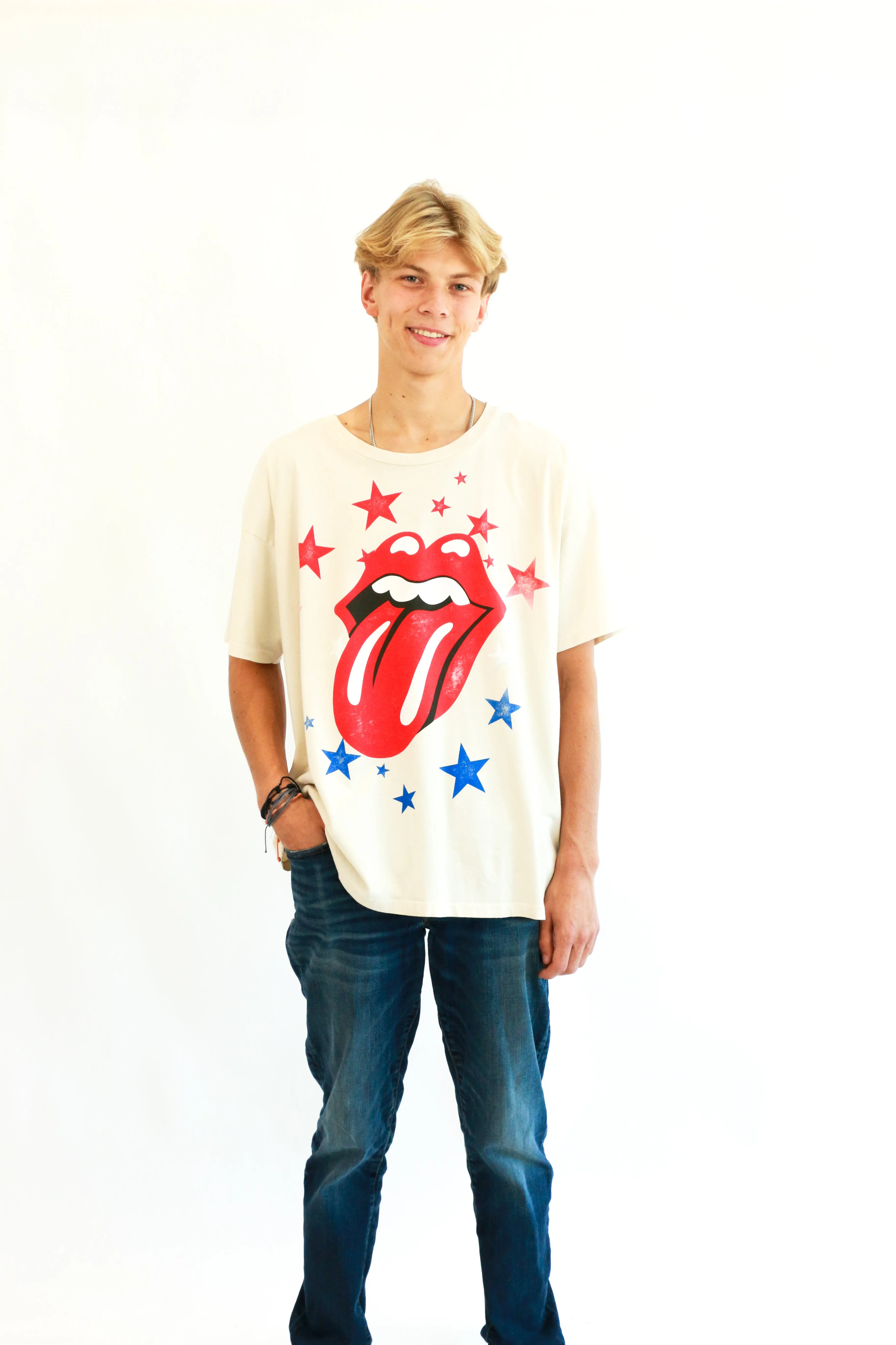 Rolling Stones Stars Merch Tee | Dirty White