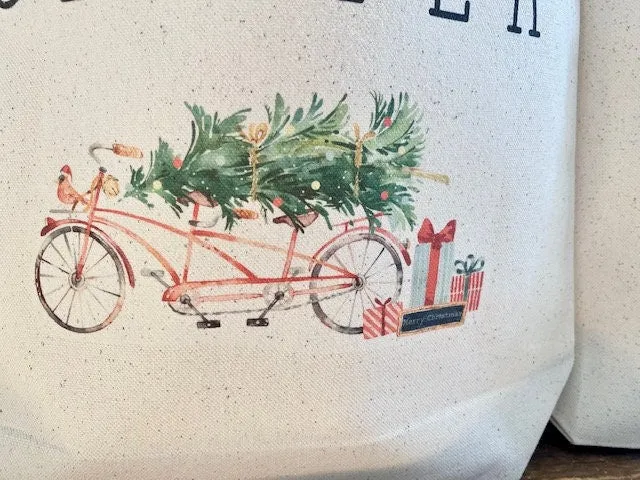 Vintage Christmas Tote bag|Personalized Christmas bag|Canvas Tote Bag|Plaid Christmas bag|Holiday Gift Bag|Childs Christmas Bag
