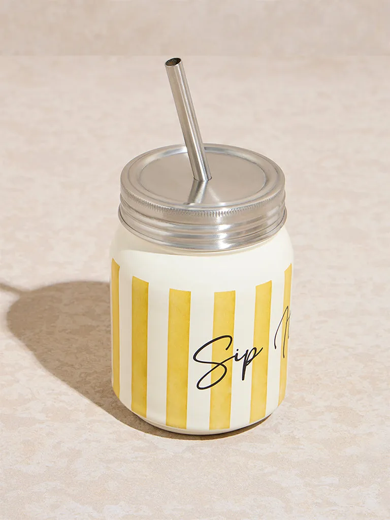Westside Home Yellow Stripe Printed Sipper Jar